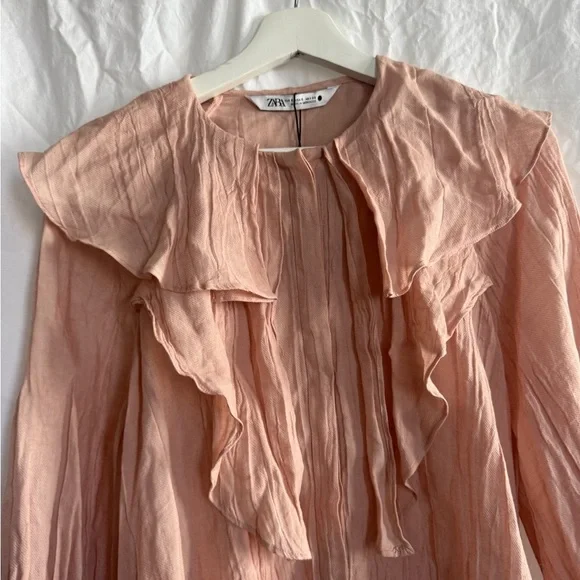 Zara Collection Ruffled Collar Shirt -Blouse - Size Small NEW - Picture 9 of 13